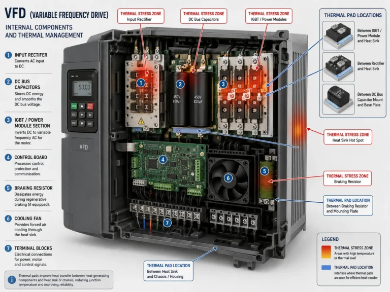 Exploded view of internal components of an industrial variable frequency drive