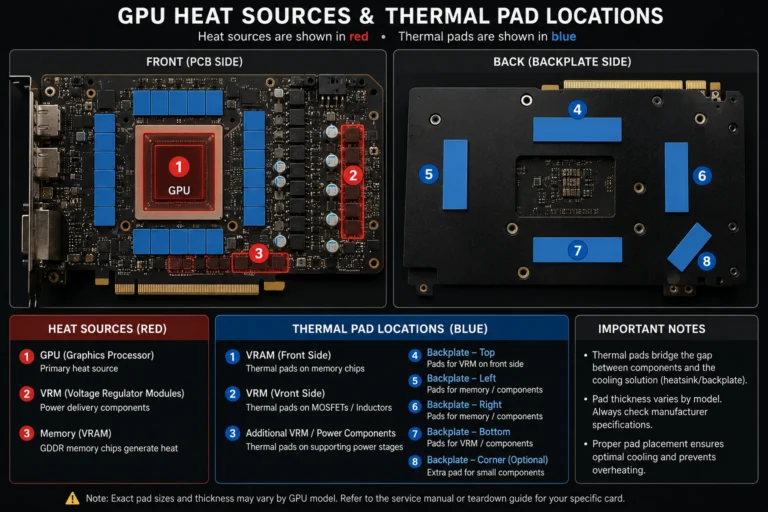 GPU HEAT SOURCES & THERMAL PAD LOCATIONS