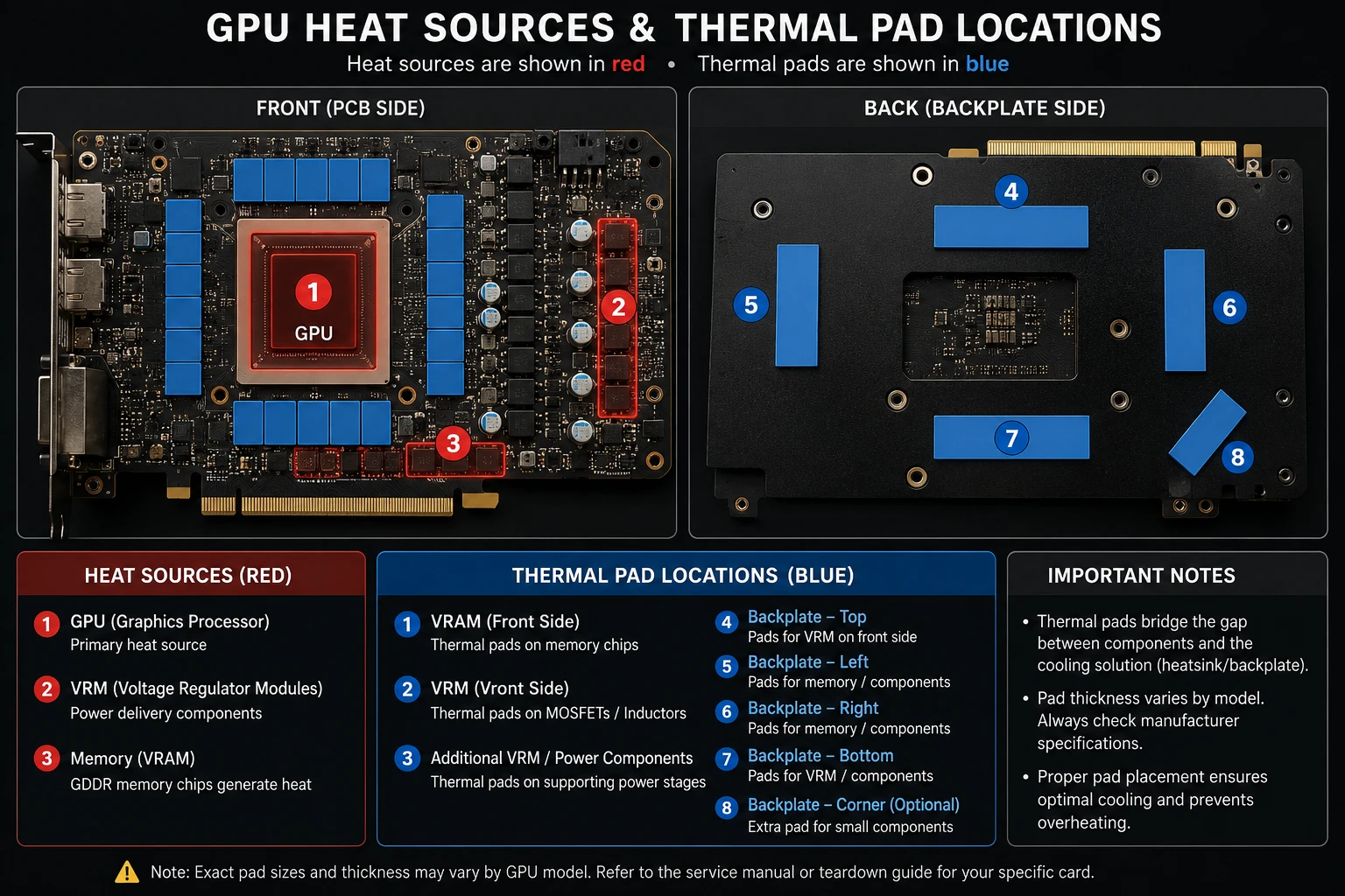 GPU HEAT SOURCES & THERMAL PAD LOCATIONS
