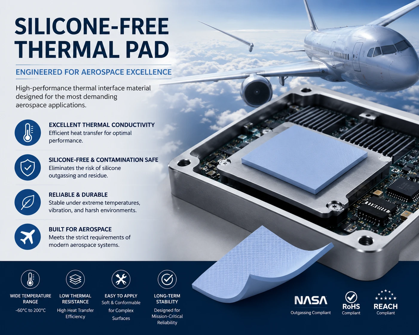 Silicone-free thermal pad for aerospace