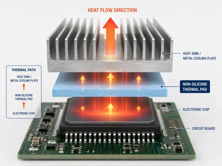 non-silicone thermal pad applied to a chip